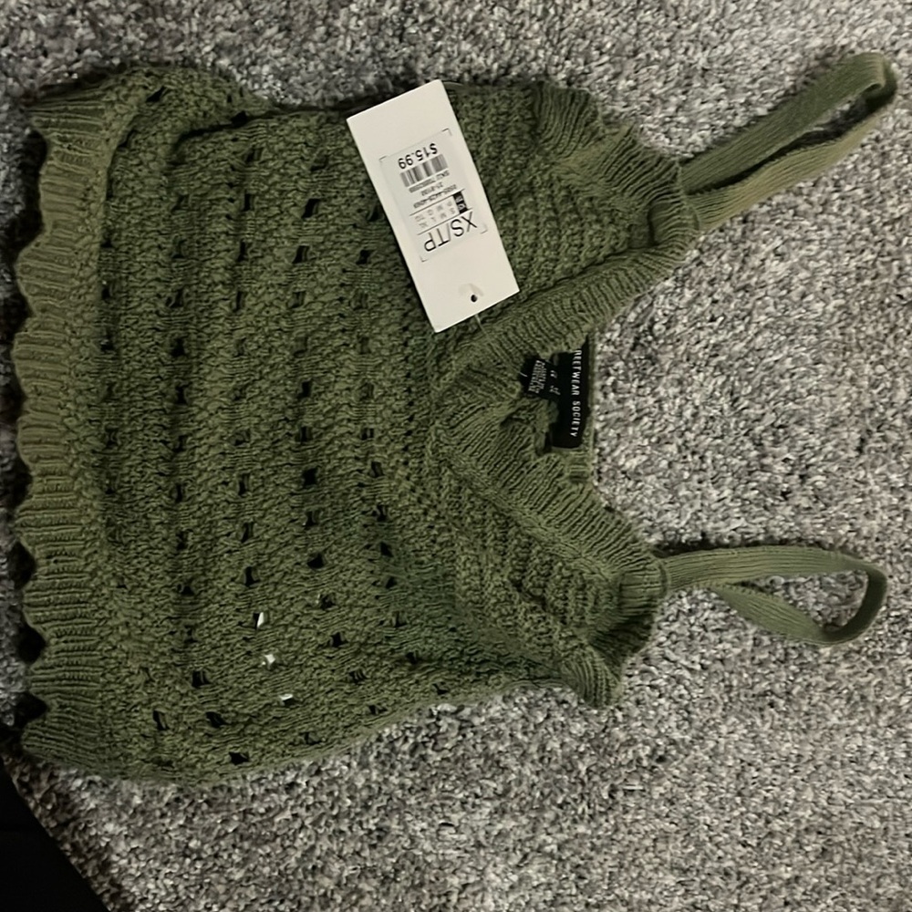 Green crochet cropped tank
